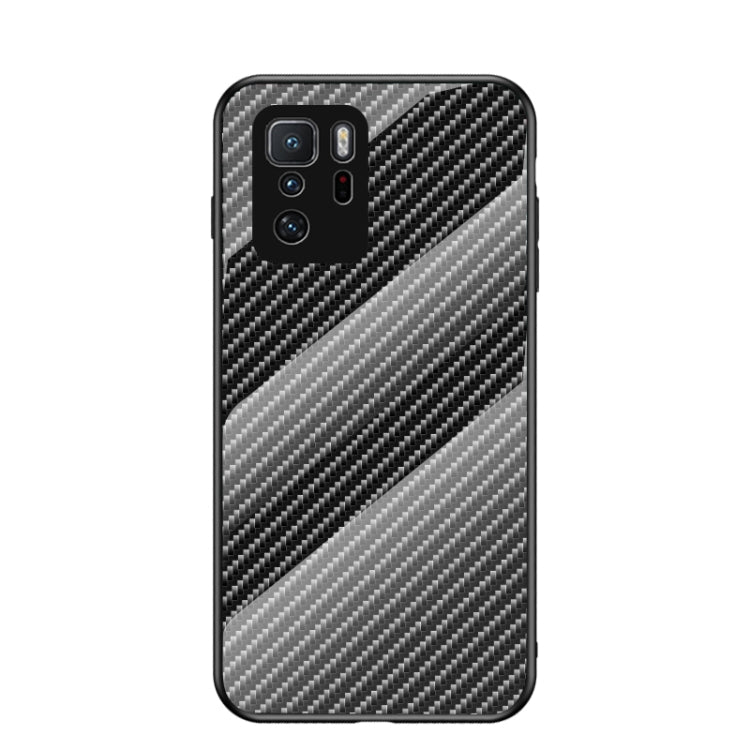 For Xiaomi Poco X3 GT / Redmi Note 10 Pro 5G Gradient Carbon Fiber Texture TPU Border Tempered Glass Case