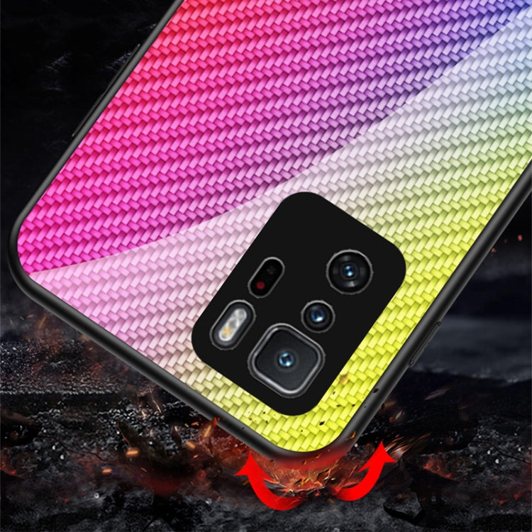 For Xiaomi Poco X3 GT / Redmi Note 10 Pro 5G Gradient Carbon Fiber Texture TPU Border Tempered Glass Case