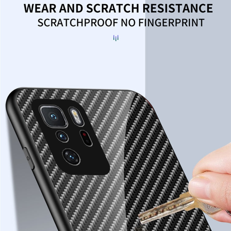 For Xiaomi Poco X3 GT / Redmi Note 10 Pro 5G Gradient Carbon Fiber Texture TPU Border Tempered Glass Case