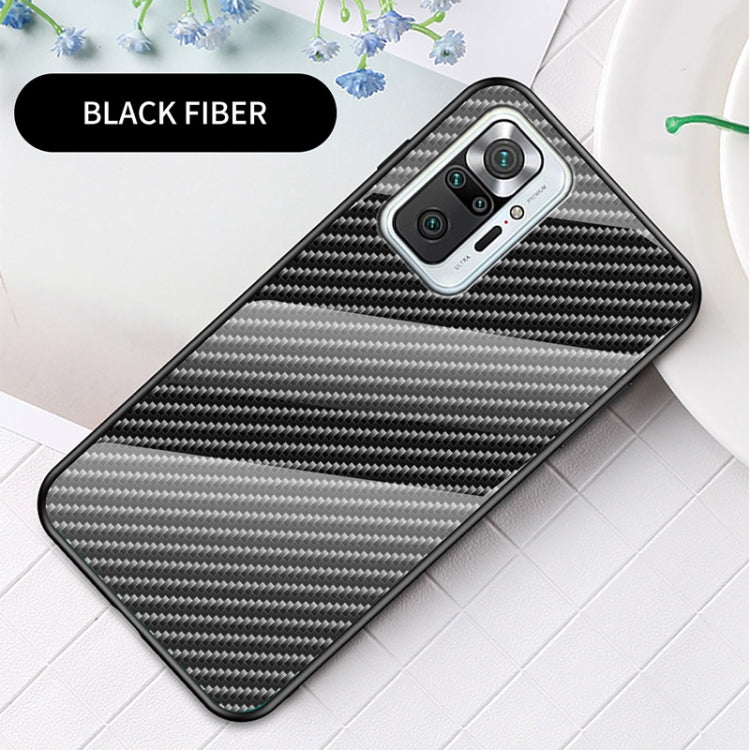 For Xiaomi Redmi Note 10 Pro Gradient Carbon Fiber Texture TPU Border Tempered Glass Case