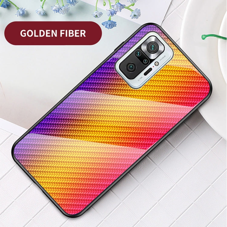 For Xiaomi Redmi Note 10 Pro Gradient Carbon Fiber Texture TPU Border Tempered Glass Case