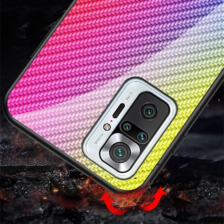 For Xiaomi Redmi Note 10 Pro Gradient Carbon Fiber Texture TPU Border Tempered Glass Case
