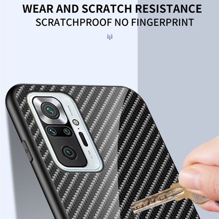 For Xiaomi Redmi Note 10 Pro Gradient Carbon Fiber Texture TPU Border Tempered Glass Case