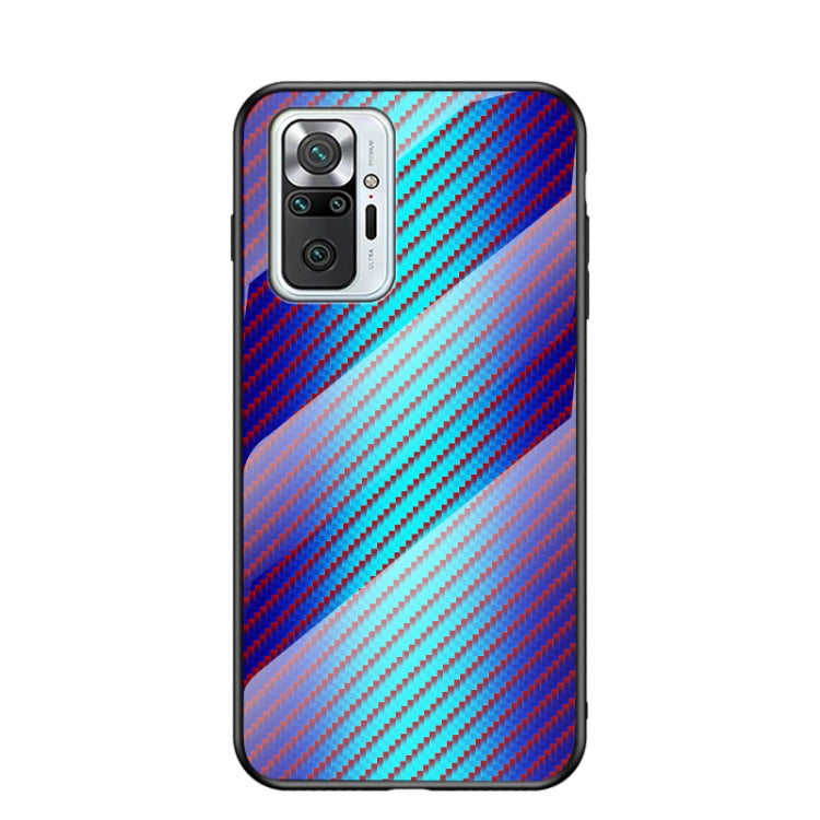 For Xiaomi Redmi Note 10 Pro Gradient Carbon Fiber Texture TPU Border Tempered Glass Case