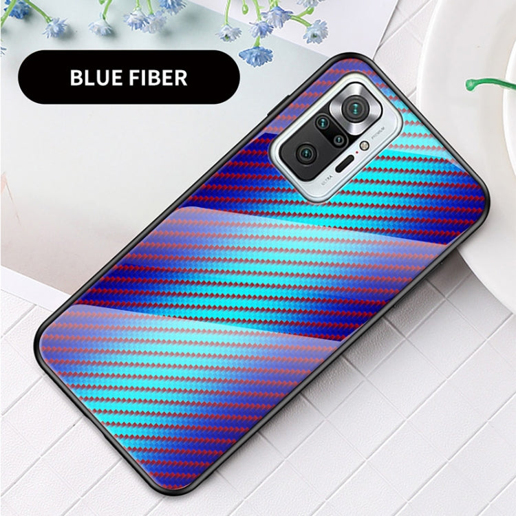 For Xiaomi Redmi Note 10 Pro Gradient Carbon Fiber Texture TPU Border Tempered Glass Case