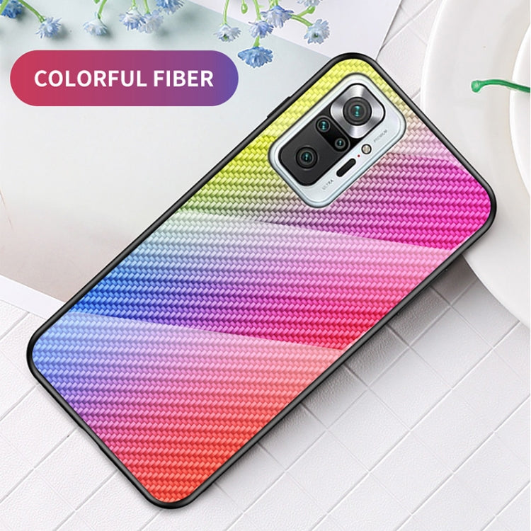 For Xiaomi Redmi Note 10 Pro Gradient Carbon Fiber Texture TPU Border Tempered Glass Case