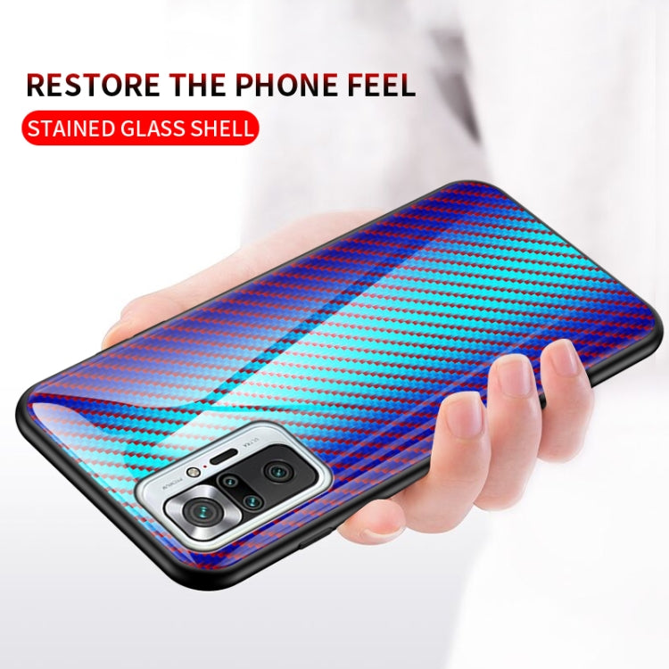 For Xiaomi Redmi Note 10 Pro Gradient Carbon Fiber Texture TPU Border Tempered Glass Case