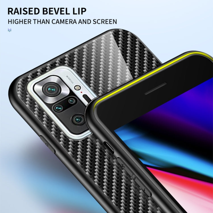 For Xiaomi Redmi Note 10 Pro Gradient Carbon Fiber Texture TPU Border Tempered Glass Case