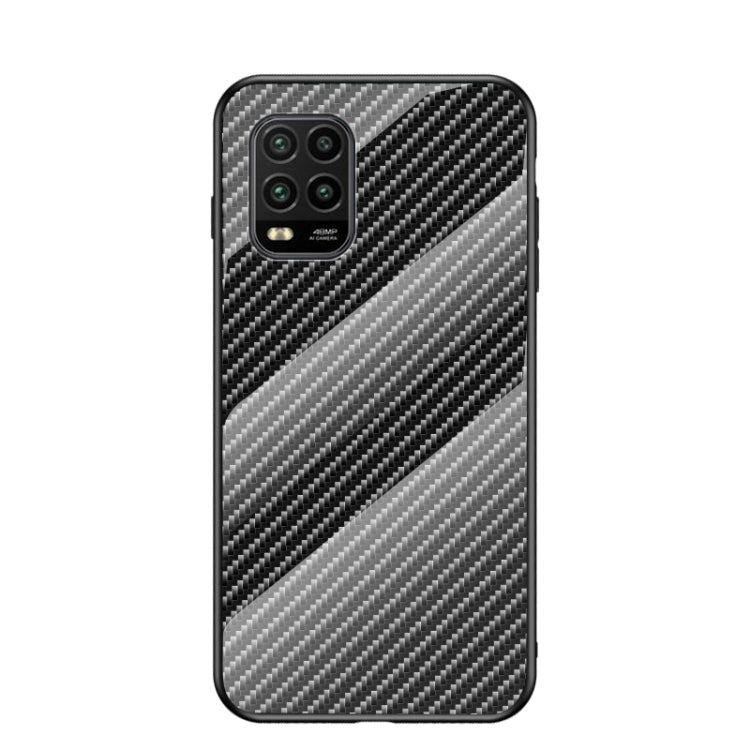 For Xiaomi Mi 10 Lite Gradient Carbon Fiber Texture TPU Border Tempered Glass Case