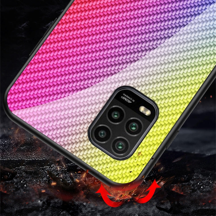 For Xiaomi Mi 10 Lite Gradient Carbon Fiber Texture TPU Border Tempered Glass Case