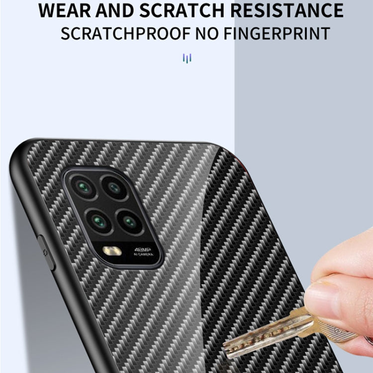 For Xiaomi Mi 10 Lite Gradient Carbon Fiber Texture TPU Border Tempered Glass Case