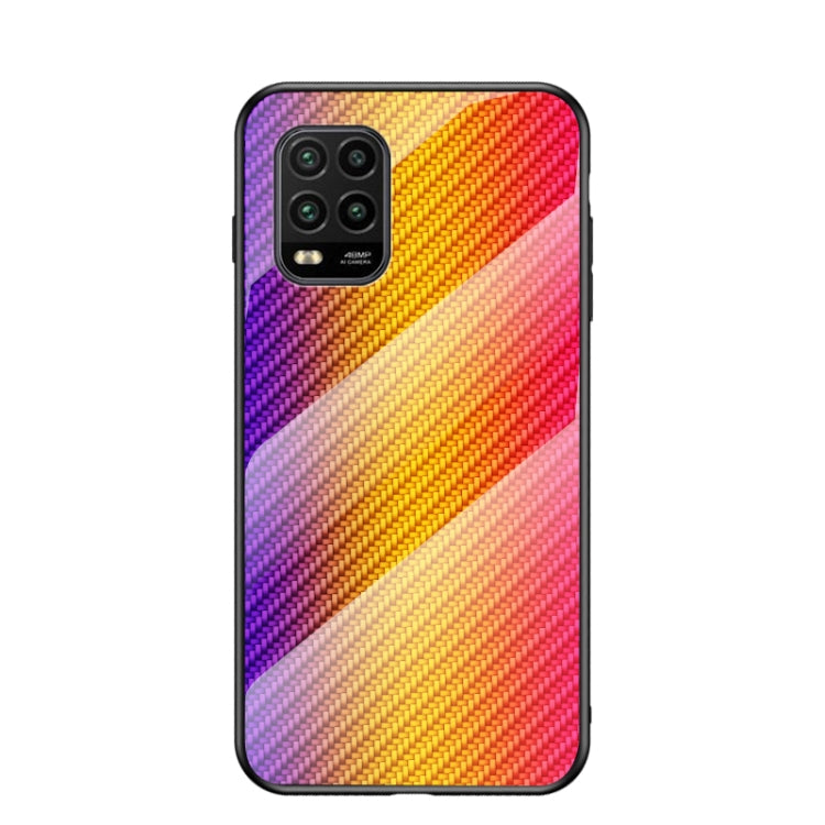 For Xiaomi Mi 10 Lite Gradient Carbon Fiber Texture TPU Border Tempered Glass Case