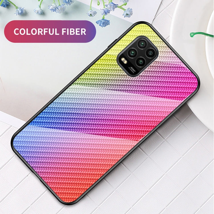 For Xiaomi Mi 10 Lite Gradient Carbon Fiber Texture TPU Border Tempered Glass Case