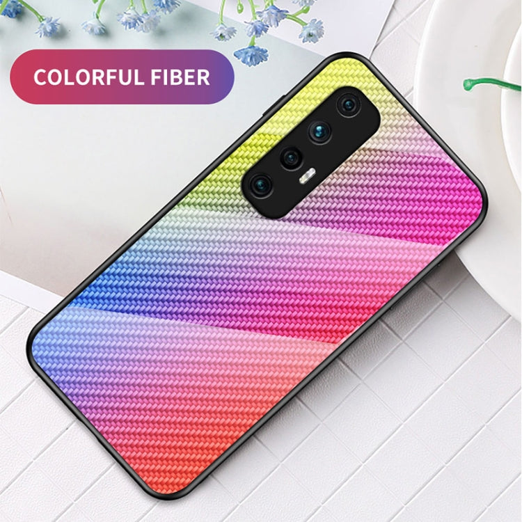 For Xiaomi Mi 10S Gradient Carbon Fiber Texture TPU Border Tempered Glass Case
