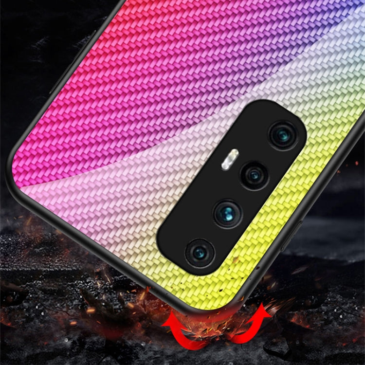 For Xiaomi Mi 10S Gradient Carbon Fiber Texture TPU Border Tempered Glass Case