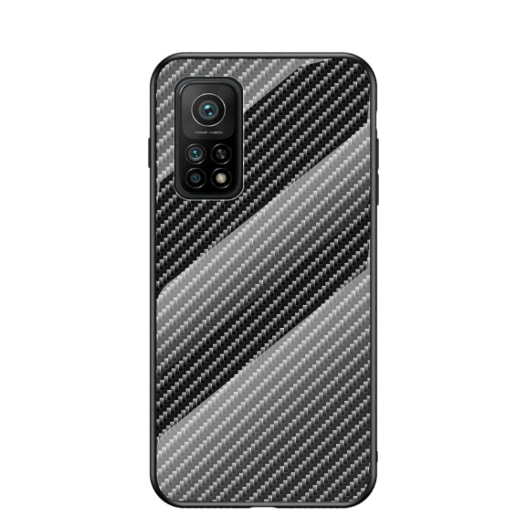 For Xiaomi Mi 10T Pro Gradient Carbon Fiber Texture TPU Border Tempered Glass Case
