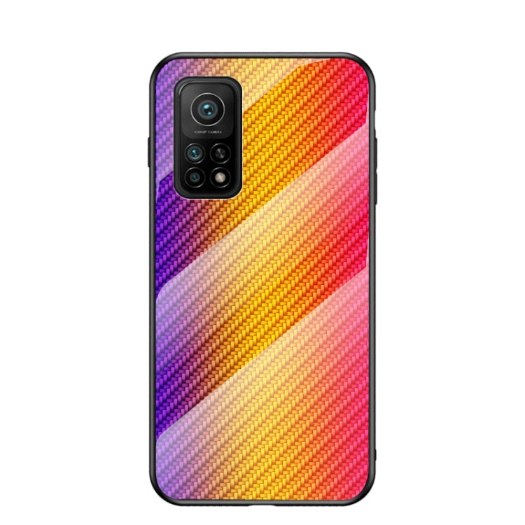 For Xiaomi Mi 10T Pro Gradient Carbon Fiber Texture TPU Border Tempered Glass Case