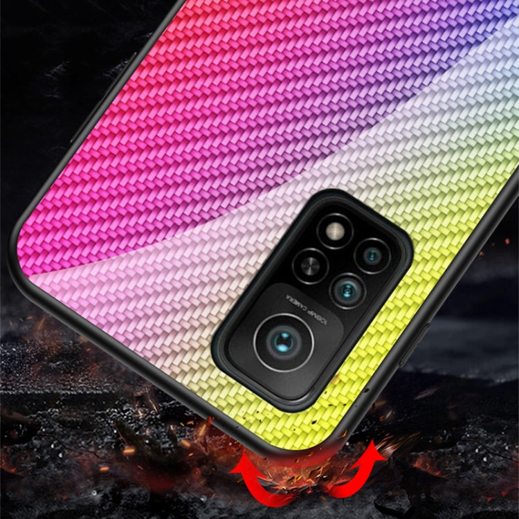 For Xiaomi Mi 10T Pro Gradient Carbon Fiber Texture TPU Border Tempered Glass Case