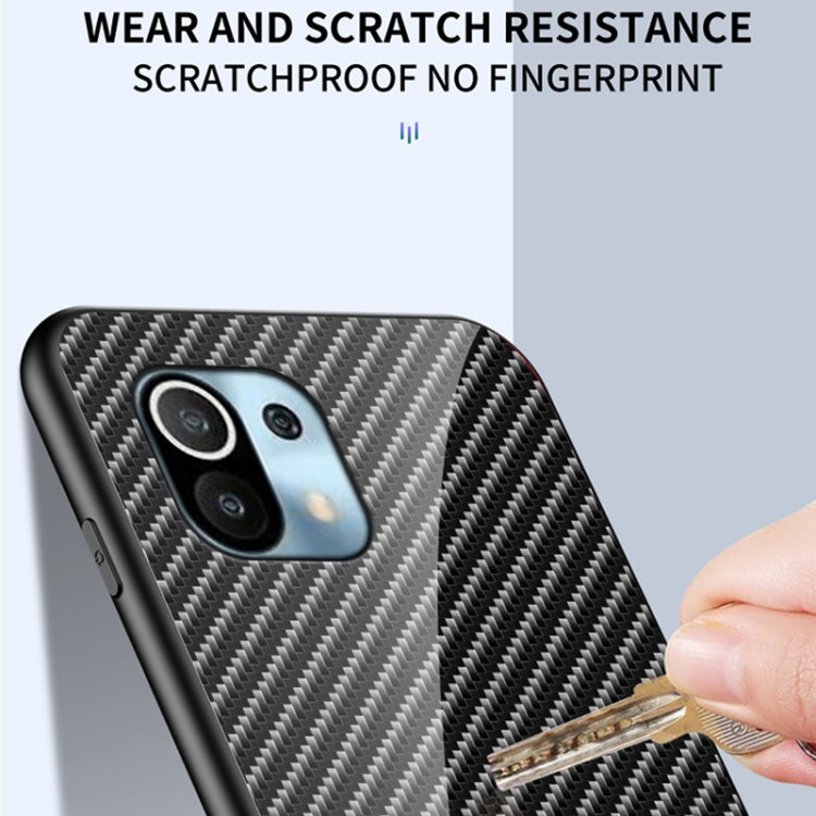 For Xiaomi Mi 11 Gradient Carbon Fiber Texture TPU Border Tempered Glass Case