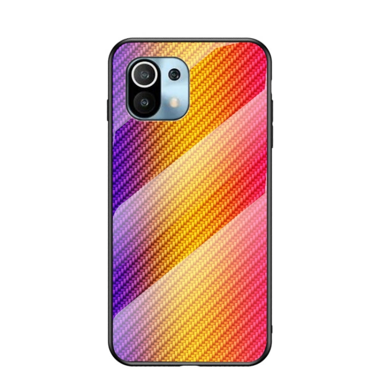 For Xiaomi Mi 11 Gradient Carbon Fiber Texture TPU Border Tempered Glass Case