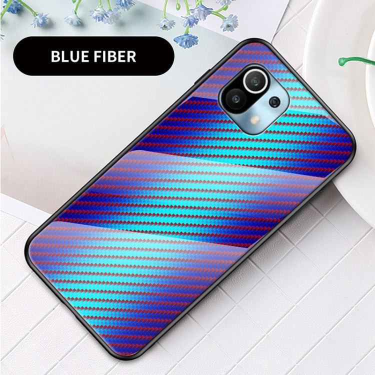 For Xiaomi Mi 11 Gradient Carbon Fiber Texture TPU Border Tempered Glass Case