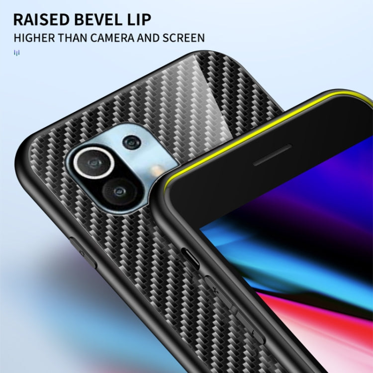 For Xiaomi Mi 11 Gradient Carbon Fiber Texture TPU Border Tempered Glass Case