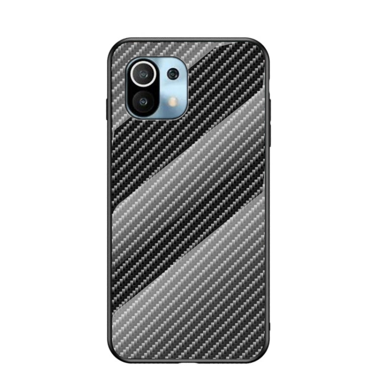For Xiaomi Mi 11 Lite 5G Gradient Carbon Fiber Texture TPU Border Tempered Glass Case