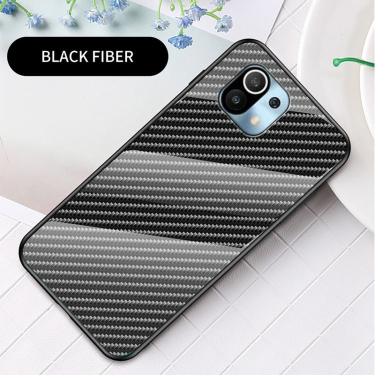 For Xiaomi Mi 11 Lite 5G Gradient Carbon Fiber Texture TPU Border Tempered Glass Case