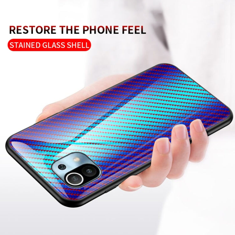 For Xiaomi Mi 11 Lite 5G Gradient Carbon Fiber Texture TPU Border Tempered Glass Case