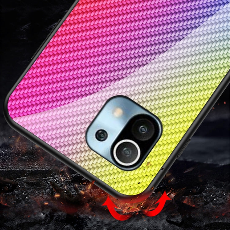For Xiaomi Mi 11 Lite 5G Gradient Carbon Fiber Texture TPU Border Tempered Glass Case