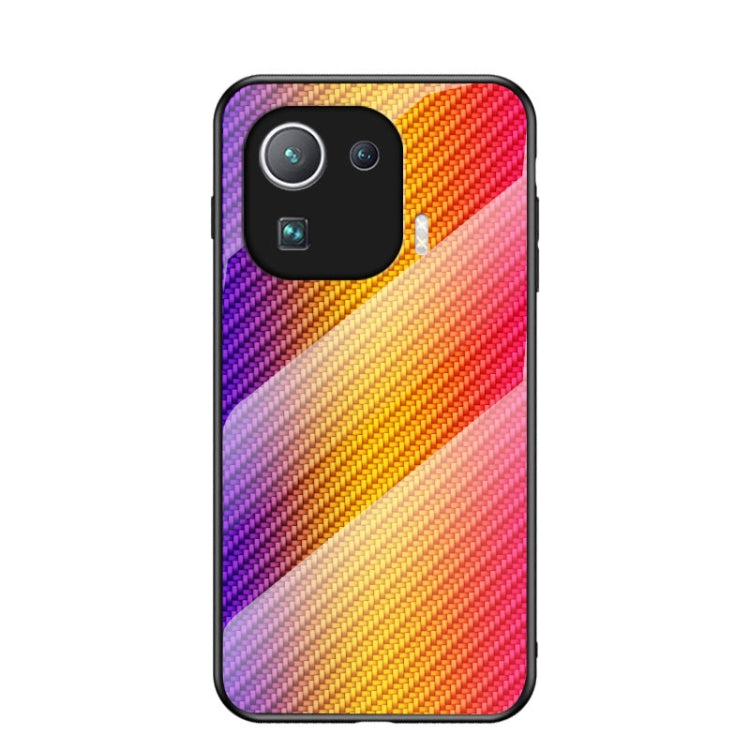 For Xiaomi Mi 11 Pro Gradient Carbon Fiber Texture TPU Border Tempered Glass Case