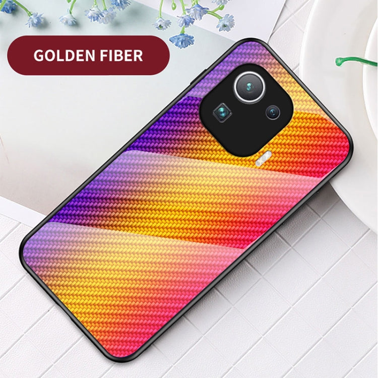 For Xiaomi Mi 11 Pro Gradient Carbon Fiber Texture TPU Border Tempered Glass Case