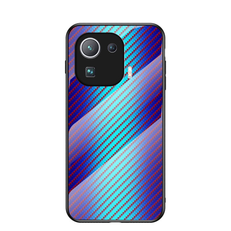 For Xiaomi Mi 11 Pro Gradient Carbon Fiber Texture TPU Border Tempered Glass Case