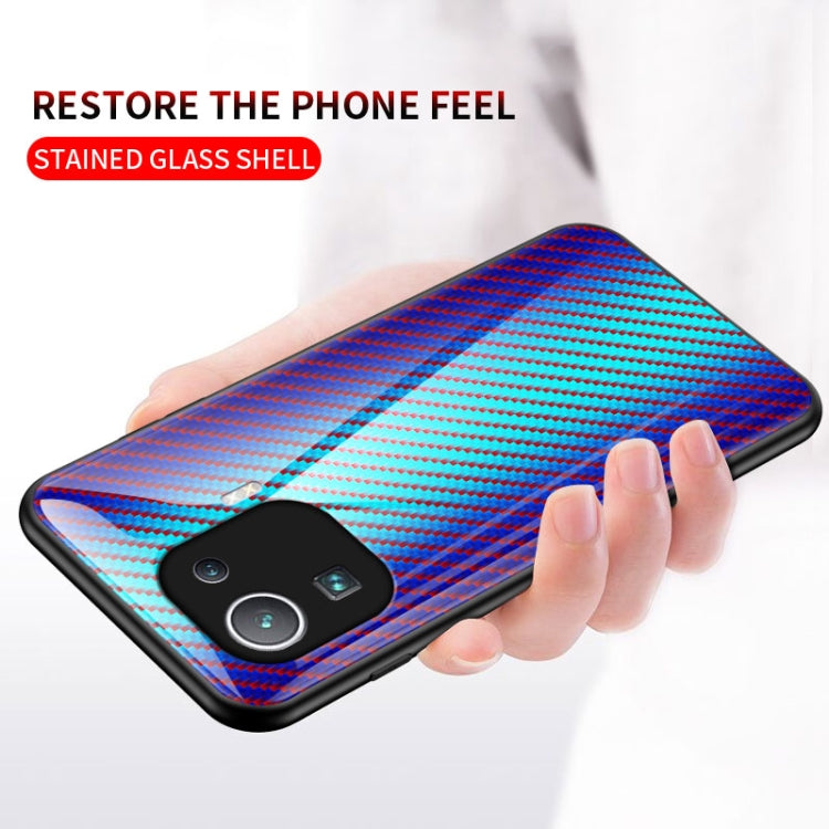 For Xiaomi Mi 11 Pro Gradient Carbon Fiber Texture TPU Border Tempered Glass Case