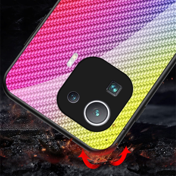 For Xiaomi Mi 11 Pro Gradient Carbon Fiber Texture TPU Border Tempered Glass Case