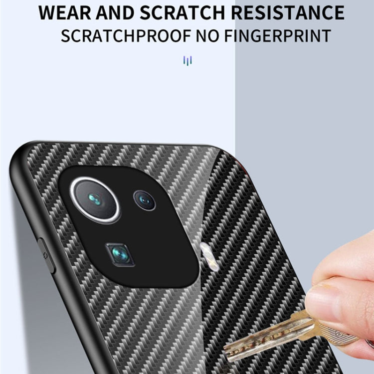 For Xiaomi Mi 11 Pro Gradient Carbon Fiber Texture TPU Border Tempered Glass Case