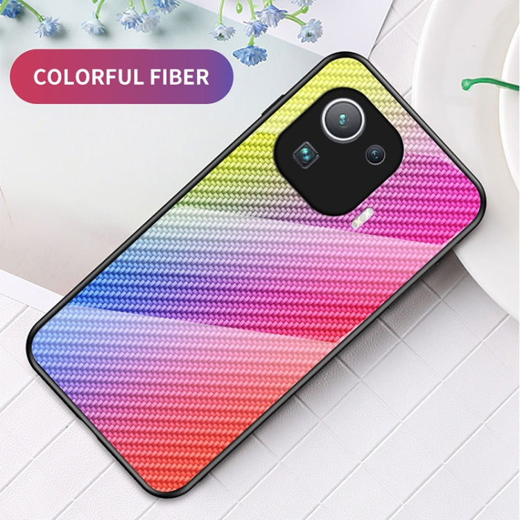 For Xiaomi Mi 11 Pro Gradient Carbon Fiber Texture TPU Border Tempered Glass Case