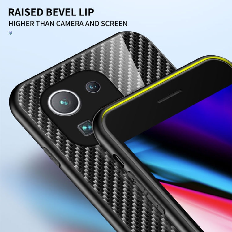 For Xiaomi Mi 11 Pro Gradient Carbon Fiber Texture TPU Border Tempered Glass Case