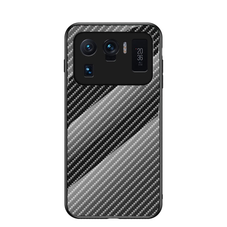 For Xiaomi Mi 11 Ultra Gradient Carbon Fiber Texture TPU Border Tempered Glass Case