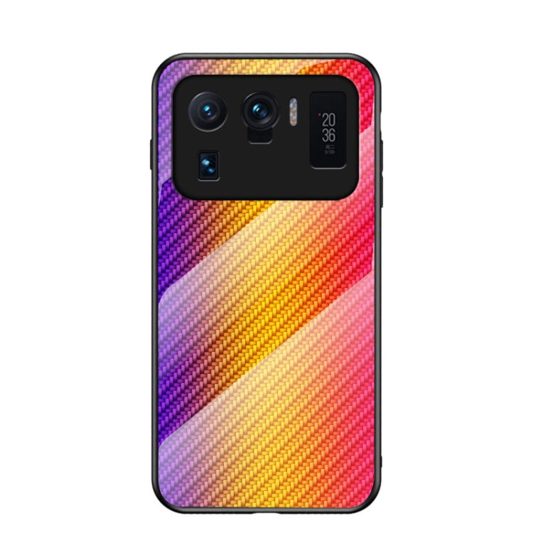 For Xiaomi Mi 11 Ultra Gradient Carbon Fiber Texture TPU Border Tempered Glass Case