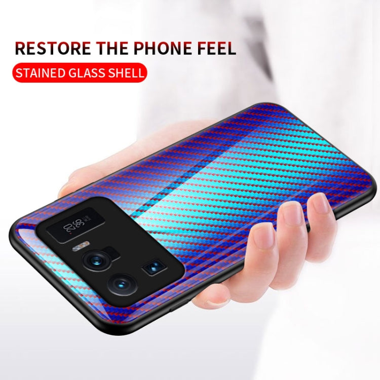 For Xiaomi Mi 11 Ultra Gradient Carbon Fiber Texture TPU Border Tempered Glass Case