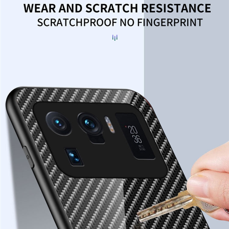 For Xiaomi Mi 11 Ultra Gradient Carbon Fiber Texture TPU Border Tempered Glass Case