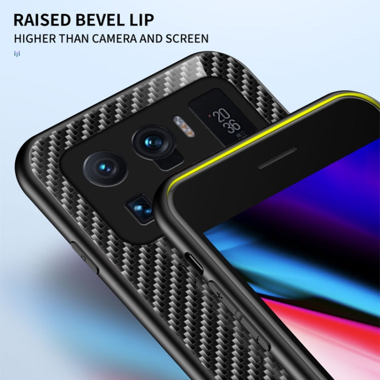 For Xiaomi Mi 11 Ultra Gradient Carbon Fiber Texture TPU Border Tempered Glass Case