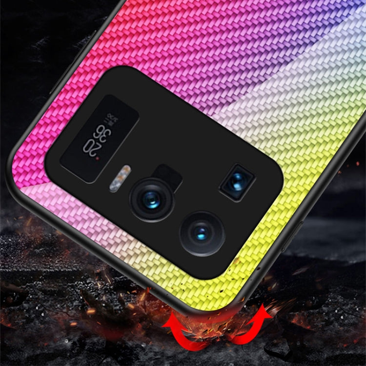 For Xiaomi Mi 11 Ultra Gradient Carbon Fiber Texture TPU Border Tempered Glass Case