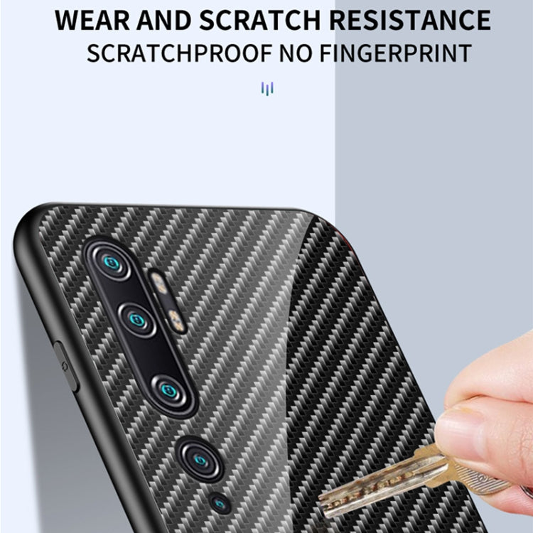 For Xiaomi Mi CC9 Pro Gradient Carbon Fiber Texture TPU Border Tempered Glass Case