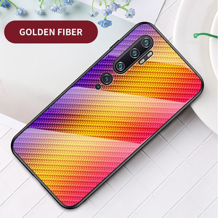 For Xiaomi Mi CC9 Pro Gradient Carbon Fiber Texture TPU Border Tempered Glass Case