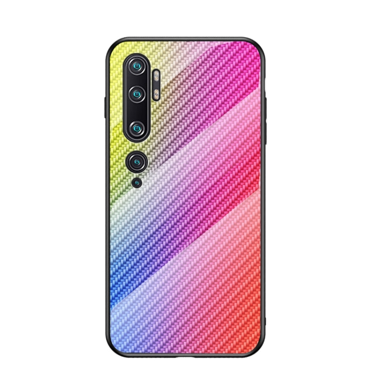 For Xiaomi Mi CC9 Pro Gradient Carbon Fiber Texture TPU Border Tempered Glass Case