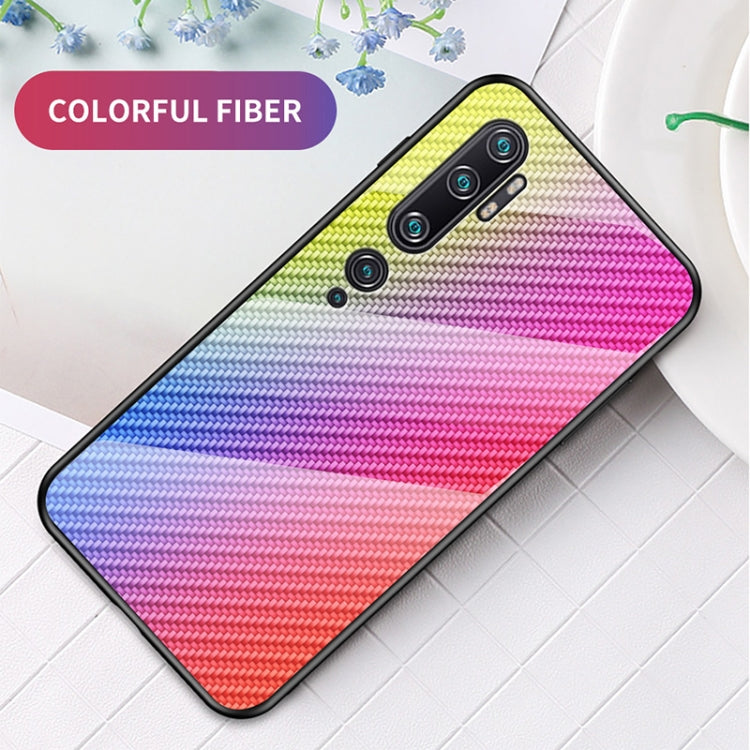 For Xiaomi Mi CC9 Pro Gradient Carbon Fiber Texture TPU Border Tempered Glass Case