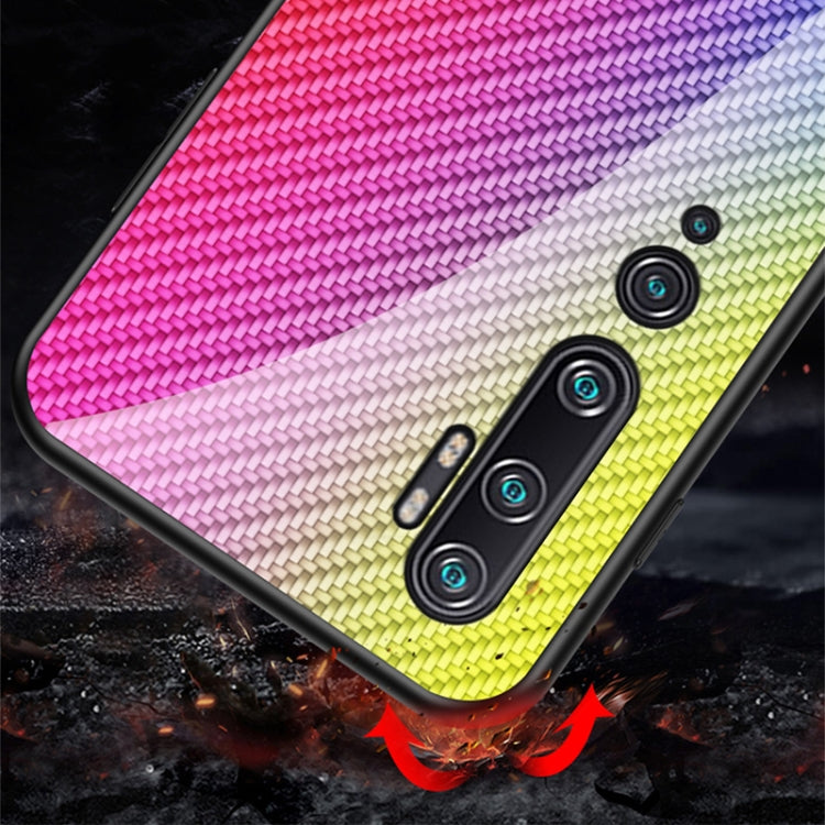 For Xiaomi Mi CC9 Pro Gradient Carbon Fiber Texture TPU Border Tempered Glass Case