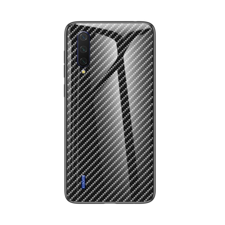 For Xiaomi Mi CC9 / Mi 9 Lite Gradient Carbon Fiber Texture TPU Border Tempered Glass Case